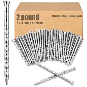 Tandefio 2 Pounds Hardened Flooring Nails 304 Stainless Steel 2-1/4 Inches Spiral Shank Fence Deck Silver Twisted Nails for House Floor Repairing Wall Woodworking Baseboard