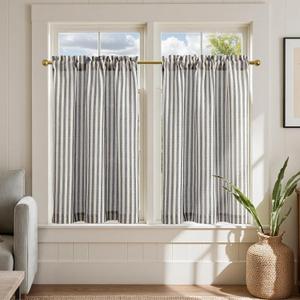 jinchan Linen Kitchen Curtains 36 Inch Length Striped Tier Curtains Ticking Stripe Small Drapes for Living Room Bathroom Cafe Small Window Farmhouse Rustic Pinstripe Rod Pocket 2 Panels Black