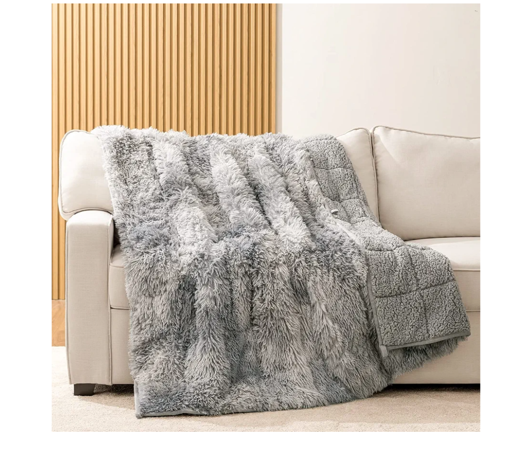 HBlife Soft Faux Fur Sherpa Weighted Blanket for Adults 10 Pounds Queen Size 50X60 Inches, 100% OekoTex Certified Decorative Shaggy Fluffy Plush Reversible Fuzzy Heavy Blanket
