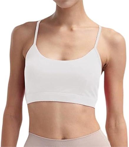 Women’s Adjustable Spaghetti Strap Sports Bra Scoop Neck Yoga Crop Top Wireless Padded Workout Bra for Pilates Daily Wear Size S