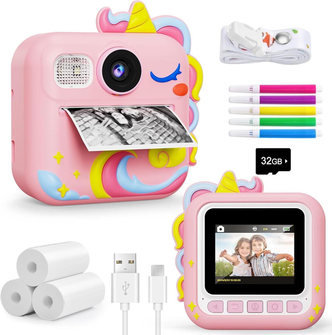 KOKODI Kids Camera Instant Print, Toddler Cameras Christmas Birthday Gifts for Girls Age 3-12, Digital Video Instant Printable Camera for Kids,Toys for Ages 5-7 Girls (Pink)