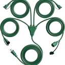 Eversimpleinc 1 to 4 Splitter Extension Cord (Combined 46 FT, End to End 28 FT), 3 Prong Plug with 4 Extended Outlets, with Weatherproof Covers for Indoor and Outdoor (Green)