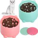 2 Pcs Raised Slow Feeder Cat Bowl, Plastic Elevated Cat Slow Feeder Bowl with Anti-Skid Mat, Raised Slow Cat Feeder for Dry and Wet Food (GreenPink)