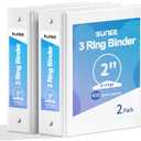 SUNEE 3 Ring Binder 2 Inch 2 Pack, Clear View Three Ring PVC-Free (Fit 8.5x11 Inches) for School or Office Supplies, White