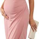 AISWI 2025 Womens Maternity Wrap Dress V Neck Ruffle Sleeves Semi Formal Baby Shower Photoshoot Party Cocktail Pregnancy (Pink, S)