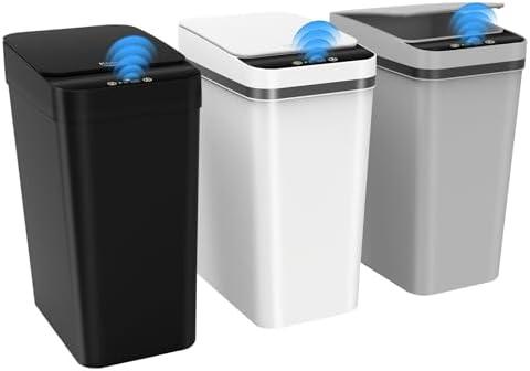 3 Pack Automatic Small Bathroom Trash Can with Lid - 2.5 Gallon Touchless Garbage Can, Motion Sensor Smart Trash Bin, Slim Dog Proof Trashcan, Waterproof Plastic Wastebasket for Bedroom Office Kitchen