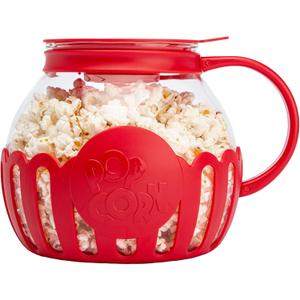 Ecolution Patented MicroPop Microwave Popcorn Popper with Temperature Safe Glass, 3in1 Lid Measures Kernels and Melts Butter, Made Without BPA, Dishwasher Safe, 3Quart, Red