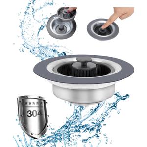 3 in 1 Kitchen Sink Drain Strainer and Stopper Kit,Stainless Steel Pop-up Kitchen Drain Stopper with Strainer Basket,Anti-Clogging Kitchen Sink Strainer for Standard 3-1/2 Inch Drain (Upgraded)