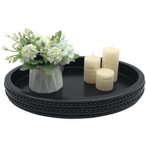 Carah & Cossh Oval Wooden Modern Decorative Tray 11.2", Farmhouse Rustic Serving Tray, Table Centre Tray, Perfect for Storage and Display (Black)