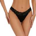 voenxe Seamless Thong for Women,No Show Lace Underwear,Ladies Cotton Blend Breathable Panties,Comfort Soft Undie,Tanga,5-Pack (Large, Black)