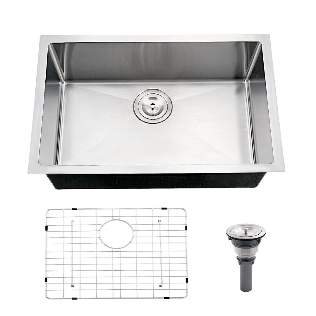 Undermount Kitchen Sink,Jshozzy 27x16 Stainless Steel Kitchen Sink Undermount 16 Gauge Handmade Under Counter Single Bowl Sink Deep