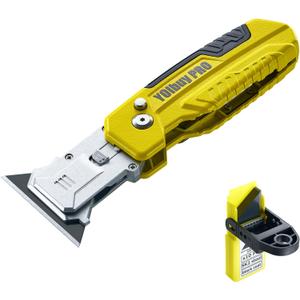 YOIbuy PRO Foldable Utility Knife with Scraper Function, Holds 2 Replacement Blades, Zinc Alloy Body, SK2 Replacement Blade