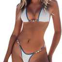 TASHEHE Women's Triangle Thong Bikini Set Sexy String Brazillian Two Piece Swimsuit Cute Bikini Bathing Suit Size Small