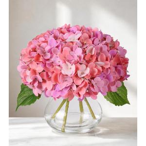 Real Touch Faux Hydrangea Flowers in Glass Vase, No Watering Needed Silk Hydrangea Artificial Flowers for Farmhouse Wedding Decor Dining Table Centerpiece Bedroom Decor