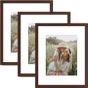 16x20 Picture Frame with Mat for 11x14 Set of 3, Dark Brown Wood Grain 16x20 Frames for Wall Mounting (3 Pack, Walnut)