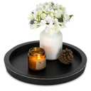Hanobe Wooden Tray for Coffee Table: Candle Holder Plate Black Round Decorative Serving Tray - Vintage Table Centerpiece Rustic Farmhouse Home Decor