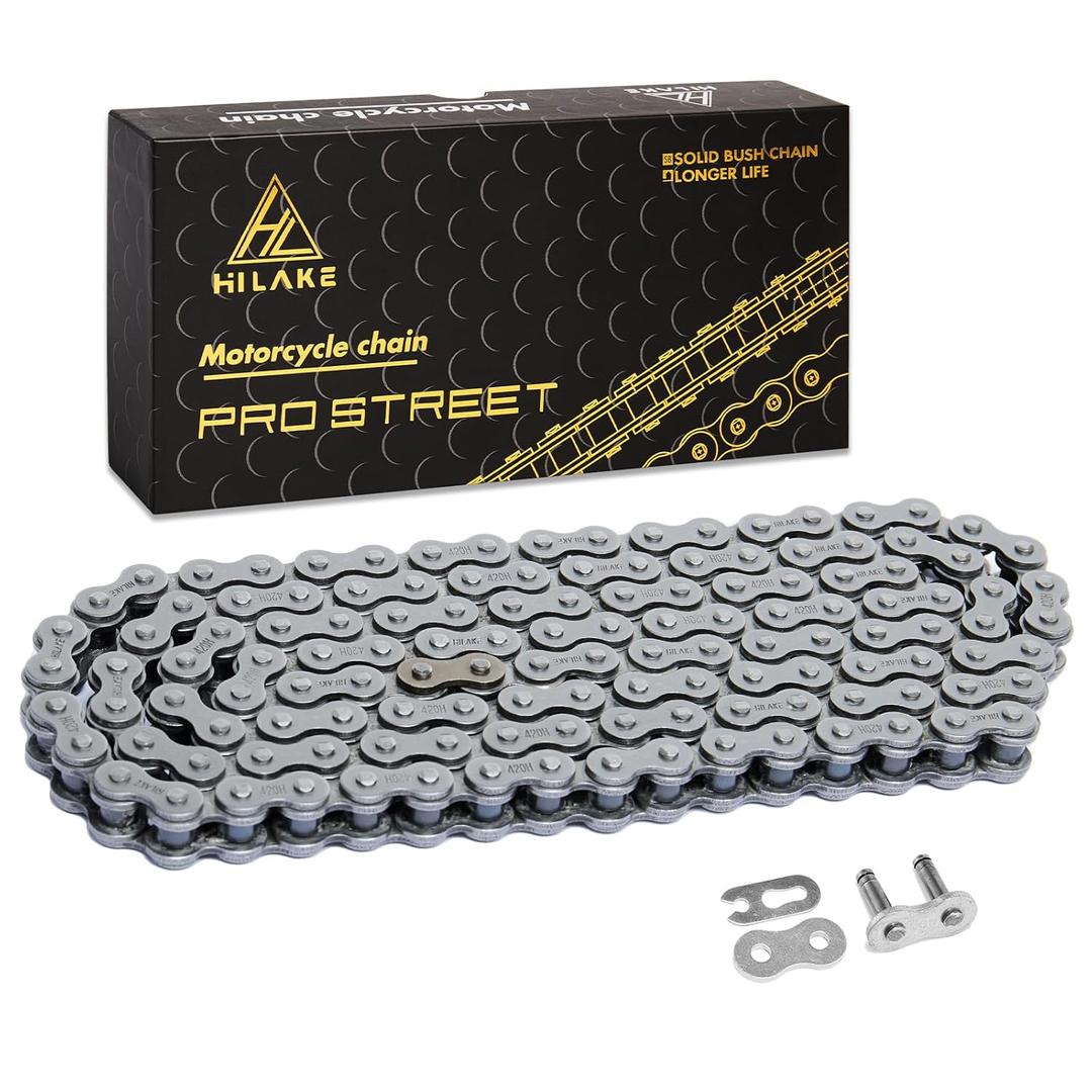 420H Motorcycle Chain 132 Links, Heavy Duty Reinforced Drive Chain, Rust-Resistant, Pre-Oiled, Standard Non O-Ring, Includes 4Pcs Master Link (420H-132L)