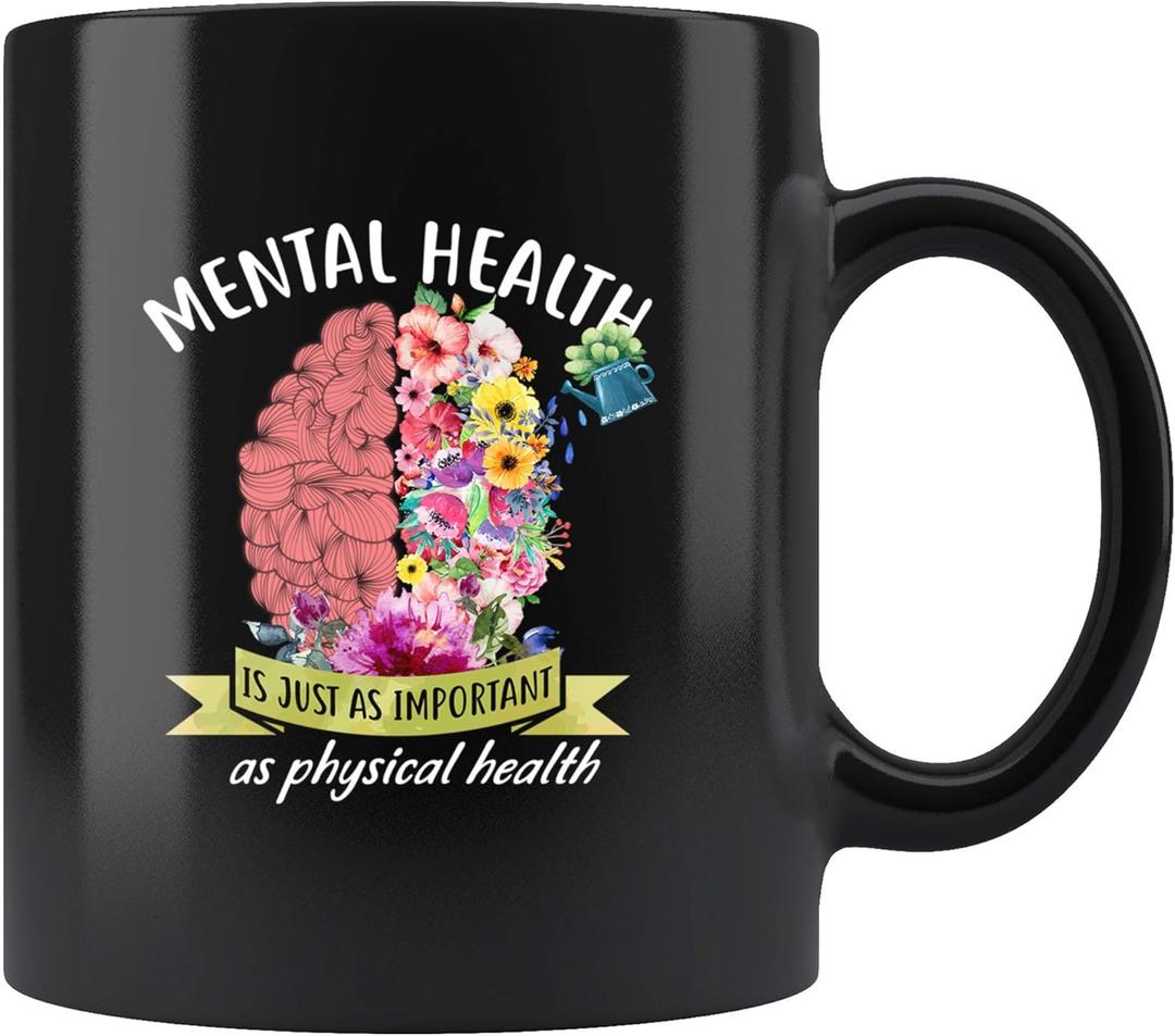 Panvola Mental Health Counselor Gifts Therapist Mug Novelty Inspirational Gift Idea Awareness Coffee Cup Black 11oz For Psychologist/Psychiatrist (11 oz)