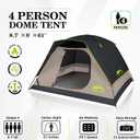 Happy Travel Camping Tent, 4 Person Dome Tents for Camping with Rainfly, Waterproof Clip Easy Setup Portable Family Tent with Mesh Windows, 20% More Headroom Backpacking Tents for Camping & Hiking
