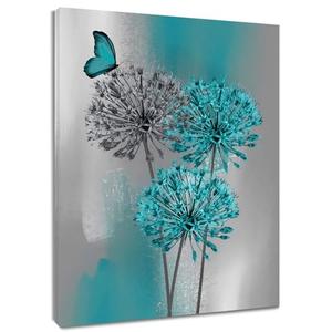 2 PCS LB Dandelion Canvas Art Teal Grey Dandelion with Butterfly on Abstract Background Plant Decor for Living Room Bedroom Bathroom Office Framed Ready to Hang 20x16 Inch