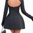 LuFeng Women's Long Sleeve Mock Neck Sexy Bodycon A-line Backless Mini Dress Tank Short Party Dress (Black, L)