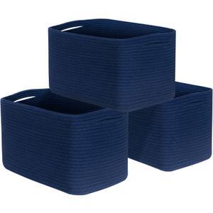 MINTWOOD Design 3-Pack Decorative Woven Storage Baskets for Shelves, Cube Bin Box for Organizing Books, Shoes, Dog Toys, Pantry Closet and Living Room Organizer, Navy Blue