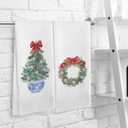 2 x Chinoiserie Christmas Bow Tree Kitchen Towels and Dishcloths Set of 2, Red Bow Hand Towels, Preppy Christmas Wreath Drying Cloth Hand Towels Tea Towels for Bathroom Kitchen, 1624 Inches