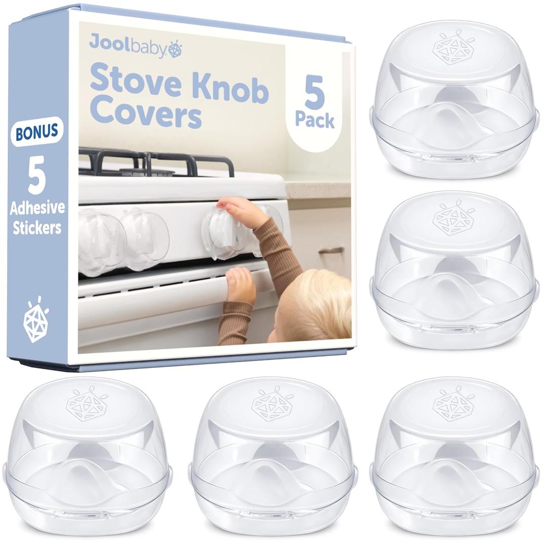 Jool Baby Clear Stove Knob Covers (5 Pack) Child Safety Guards, Durable Design - Baby Proof