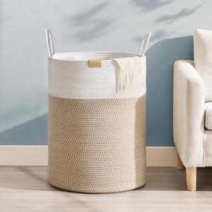 Laundry Hamper 95L,Large Laundry Basket for Clothes,Decorative Storage Basket for Blankets,Cotton Rope Woven basket for bedroom,Brown White (95L/25.1Gal)