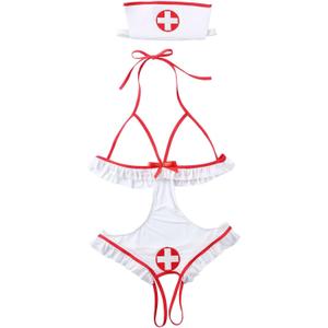 Sexy Nurse Costume Lingerie for Women, 2 Pcs Nurse Lingerie Set with Headband Sexy Halloween Costume Woman 2026 (Large, White)