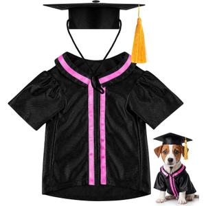 2 x Dog Graduation Cap and Gown 2026 Washable Pet Graduation Costume for Dog Cat Shirt and Hat (Color-Blocked,Black,M)