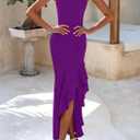 PRETTYGARDEN Wedding Guest Dresses for Women 2026 Summer Formal Gala Maxi Dress Ruffle Mermaid Cocktail Long Dresses (Purple, S)
