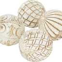 Deco 79 Ceramic Handmade Carved Decorative Ball Orbs & Vase Filler with Varying Patterns, Set of 3 4"W, 4"H, White