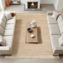 8x10 feet Natural Jute & Wool Area Rug, Handwoven Mini Check Natural Fiber Rug with 4" Border, Neutral Boho Farmhouse Rug for Living Room,Dining Room,Bedroom | 0.6" Pile (8' x 10')