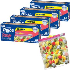 Ziploc Gallon Food Storage Slider Bags, Durable, 104 Count