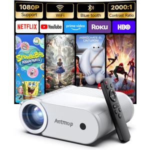 Mini Projector With WiFi and Bluetooth, 400 ANSI Portable Mini Projectors for iPhone, Native 1080P 4K Support Home Theater for Outdoor, 200 Display for Smartphone/HDMI/USB/TV Stick