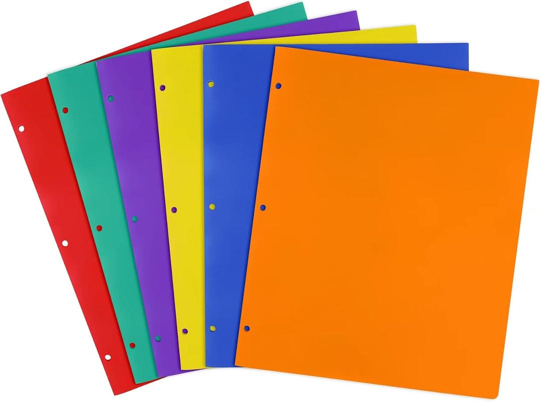 3 x Feosky Plastic Folders, 2 Pockets and 3 Hole, Letter Size, 6 Colors