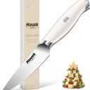 Huusk Paring Knife Ultra Sharp, 3.5" Small Kitchen Knife with Ergonomic Ivory White Handle Fruit Knives for Peeling Coring Cutting Present Gift to Men Women