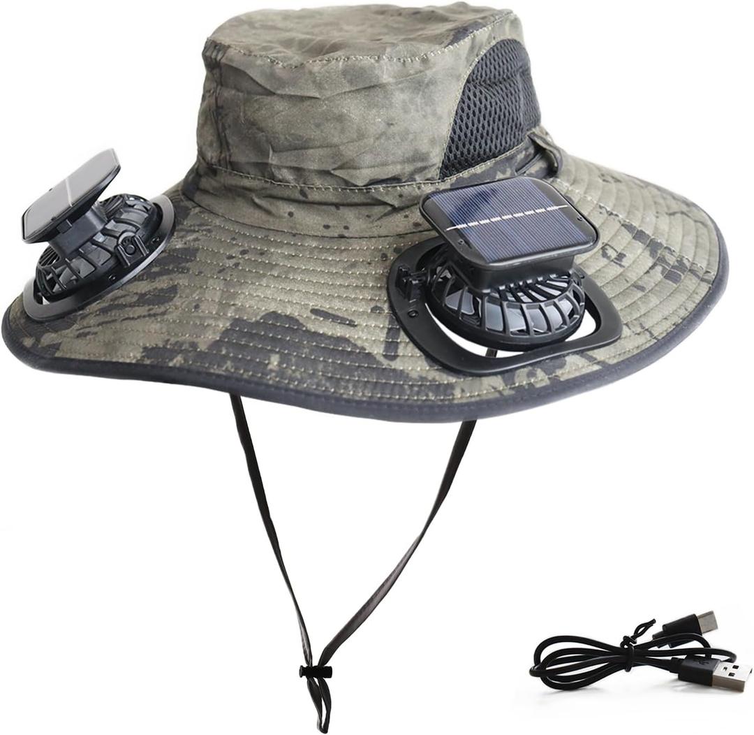 Solar Fan Hat, Arm Green
2 Removable fans, wide brim, adjustable 22"–25", usb charging, cooling cap for men women, hiking gardening fishing