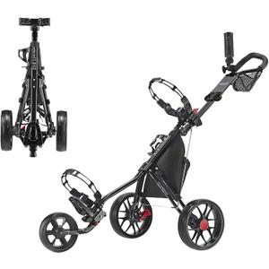 Caddytek CaddyLite 11.5 V3 Golf Push Cart - Lightweight Aluminum 3-Wheel Foldable Golf Bag Cart with Quad-Fold Frame, EVA Wheels, Adjustable Handle, Foot Brake, Mesh Net, Umbrella & Drink Holder (Black)