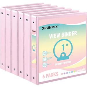 1-inch 2-inch 3-Ring Binder with Pockets, Basic Binders 1''2'' Color Binders, Holds Letter Size 8.5'' x 11'',200/450 Sheet Capacity, Bundle 6 Pack for Back to School (1'' Pink - 6 Packs)