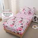 lishjekee Kids Zipper Bedding Twin 4 Pieces Pink Ballet Girls Comforter Cute Flower Bedding Set Zip Up Bed in A Bag Kawaii Stars Castle Bed Sets with Fitted Sheet Pillowcases Home Decor