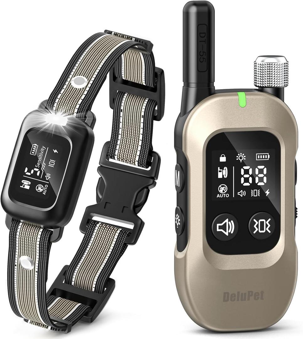 Delupet 2-in-1 Dog Bark & Shock Collar 4500FT Dog Training Collar with Remote, 3 Training Modes & LED Light, IPX8 Waterproof E Collars with Anti-Barking for Small Medium Large Dog (Titanium)