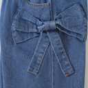 Hilinker Girls Bow Knots Baggy Jeans Cute Elastic Waist Straight Leg Denim Pants with Pockets (Blue, S)