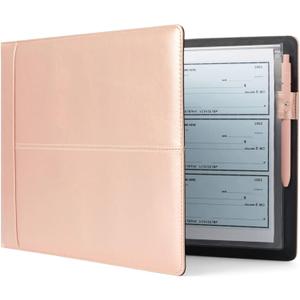 7 Ring Business Check Binder for Checkbooks Organization, Financial Records, Personal and Corporate Use, Rose Gold Faux Leather Folder for 600 Checks (14 x 10 Inches)