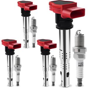 Set of 4 Ignition Coil Packs & Iridium Spark Plugs Compatible with 2.0L L4 2005-2018 Audi A3 A4 A5 A6 Q3 Q5 TT, 2006-2017 VW CC Eos GTI Golf Jetta Passat Tiguan Replace UF529 & 4464