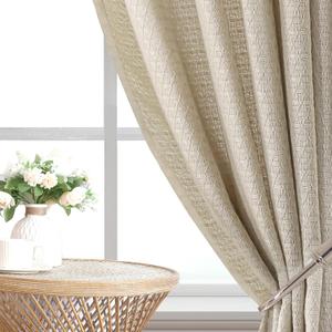 H.VERSAILTEX Boho Curtains - 2 Panel Faux Linen Light Filtering Back Tab Curtains - 84 Inches Long Luxury Linen for Bedroom & Living Room, 52W X 84L, Natural
