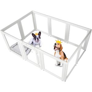 EVERFRONT Clear Acrylic Plastic Dog Playpen - Clear Dog Play Pen - Easy Assemble Acrylic Dog Playpen - Puppy Playpen, Cat Playpen, Small Animal Playpen, Dog Play Pen Indoors (White, 30.3" H, 10PCS)