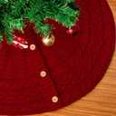 Knitted Christmas Tree Skirt, 24 Inch Red Tree Skirts for 3ft to 4ft Tree | Cable Knit Design, Farmhouse Xmas Holiday Decoration, Home Party Dcor Red 2512