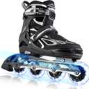 2PM SPORTS Vinal Girls Adjustable Flashing Inline Skates, All Wheels Light Up, Fun Illuminating Skates for Kids Men Adult Women and Boys42-44EU size